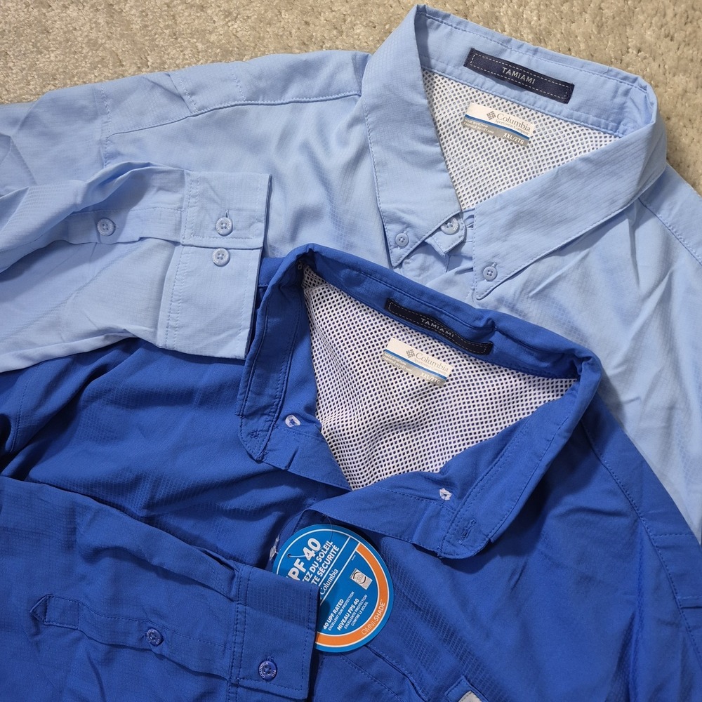 Columbia PFG Shirt Lot Of 2 Mens 2XL Tamiami Blue Performance Fishing Outdoor